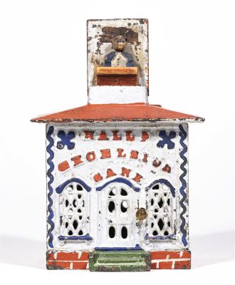 Hall's Excelsior Iron Mechanical Bank. J. &amp; E. Stevens Company. Cromwell, Connecticut - 