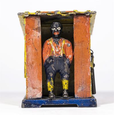 Cabin Bank Iron Mechanical Bank. Yellow Version. J. &amp; E. Stevens Company. Cromwell 