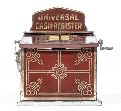 Universal Cash Register Bank. German - 1915. Deposit a coin and turn the crank. The registers 