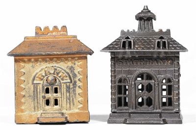 Crown & State Iron Banks. Crown - Medium Size. State Bank - 4 1/4" Tall. American - 1890's. The 