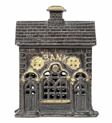 Double Door Iron Bank. A. C. Williams Company. Ravenna, Ohio - 1910 - 5 1/2" Tall. This is a 