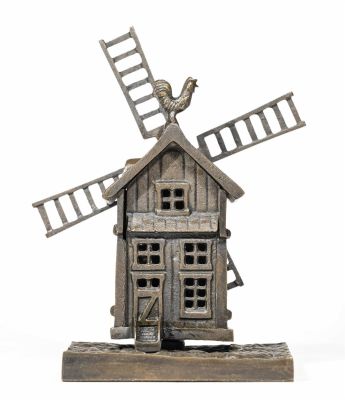 Windmill on Base Bank. Made of Brass. French - 1920 - 8" Tall. Condition: Excellent Condition.