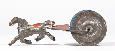 Small Tin Rattle Toy. American - 1880 - 4 1/2" Long. Condition: Excellent Condition.