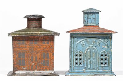 Two Tin Cupola Banks. American - 1890 - 4" to 4 1.2" Tall. Condition: Very Good Condition.
