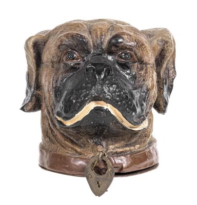 Boxer Head Spelter Bank. Germany - Circa 1920. Condition: Pristine Condition.