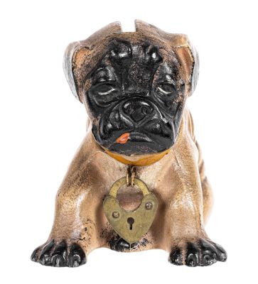 Pug Puppy Spelter Bank. Germany - Circa 1920. Condition: Near Mint Condition.