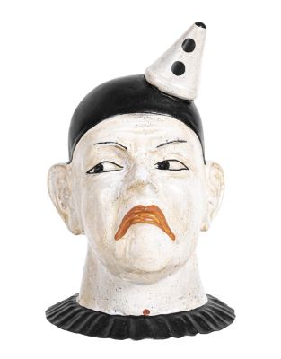 Frowning Clown - Spelter with Tin Collar Bank. Germany - Circa 1920's. Condition: Excellent 