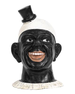 Black Clown Face - Spelter with Tin Collar Bank. Germany - Circa 1920's. Condition: Pristine 