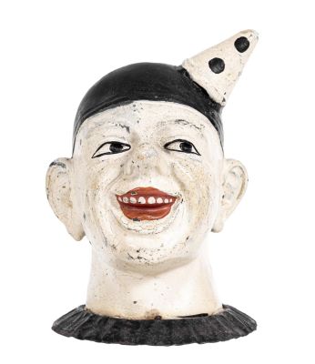Smiling Clown - Spelter with Tin Collar Bank. Germany - Circa 1920's. Condition: Excellent 