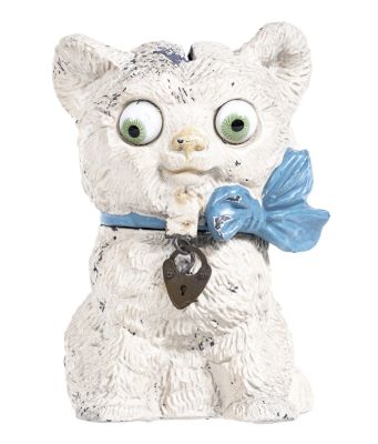 Kitten with Glass Eyes Spelter Bank. Germany - Circa 1920's. Condition: Pristine Plus Condition.