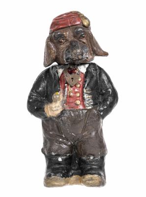 Dressed Dog Wearing Fez and Smoking His Long Pipe - Spelter Bank. Germany - Circa Late 1910's. 