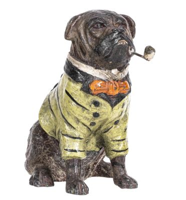 Dressed Bull Dog Smoking a Pipe Spelter Bank. Germany - Circa Early 1920's. Illustrated as #290 