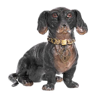 Large Seated Dachshund Spelter Bank. Germany - Circa Mid 1920's. Illustrated as #257-c in PGSB. 