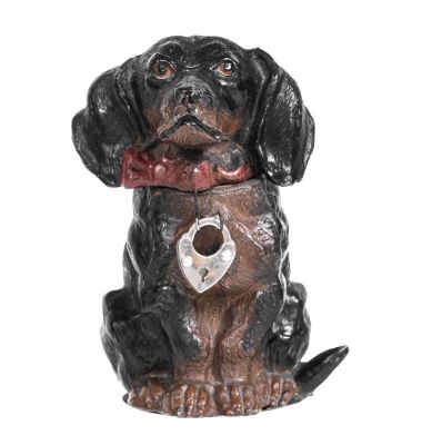 Seated Two-Tone Dachshund Spelter Bank. Germany - Circa Mid 1920's. Condition: Pristine Condition.