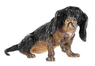 Very Rare Seated Bloodhound Spelter Bank. One of only three known. Germany - Circa Mid 1920's. 
