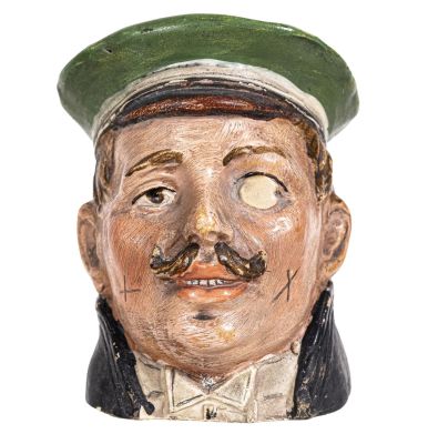 Handsome Man with Monocle Bank. Austrian - Circa Early 1900's. Condition: Excellent Plus Condition.