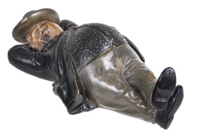 Man Sleeping on his Back Bank. Made by Bernhard Block. BB Monogram on Reverse. Austrian - Circa 