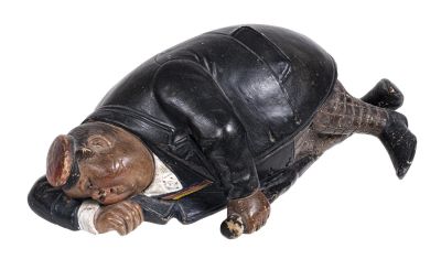 Obese Man Sleeping on his Side Bank. Made by Bernhard Bloch. BB Monogram on Reverse. Austrian - 