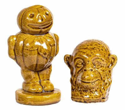 Two Scarce Yellow Ware Banks - Monkey Head & Pumpkin Man. Austrian - Circa Mid 1910's. 