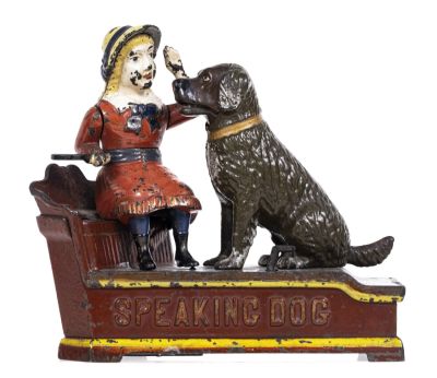 Speaking Dog - Cast Iron Mechanical Bank. Made by Shepard Hardware Company. Buffalo, New York - 