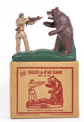 Shoot - A - Bar - Boxed Mechanical Bank. Made by Toytime U. S. A. Mfg. Detroit, Michigan circa 