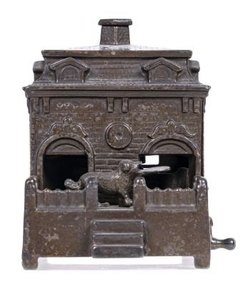 Dog on Turntable - Cast Iron Mechanical Bank. Made by H. L. Judd Mfg. Company. Wallingford 