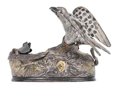 Eagle & Eaglets - Cast Iron Mechanical Bank. Made by J. &amp; E. Stevens Company. Cromwell 