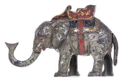 Elephant with Howdah, Gray - Cast Iron Mechanical Bank. Made by Hubley Mfg. Company. Lancaster 