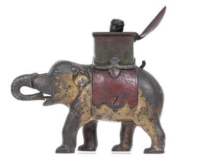 Elephant, Man Pops Out - Cast Iron Mechanical Bank. Made by the Enterprise Mfg. Company. 