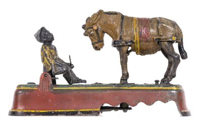 I Spise a Mule, Bench Version - Cast Iron Mechanical Bank. Made by J. &amp; E. Stevens Company. 