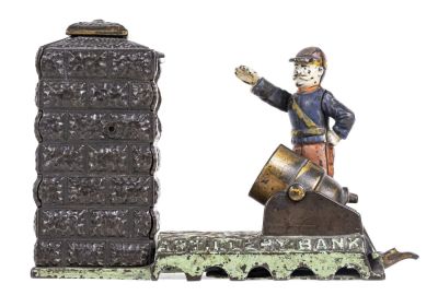 Artillery, Union Soldier - Cast Iron Mechanical Bank. Made by the J. &amp; E. Stevens Company. 