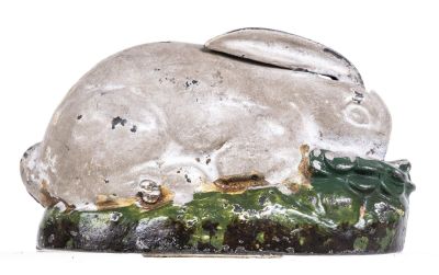 Rabbit in Cabbage - Cast Iron Mechanical Bank. Made by Kilgore Mfg. Company. Westerville, Ohio - 