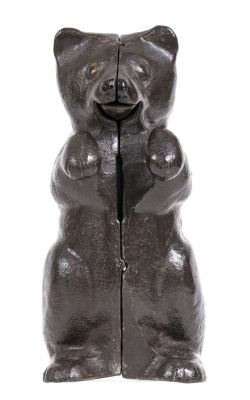 Unmarked Surly Bruin - Cast Iron Bank. American - 1940's. 6 1/2" Tall. Condition: Fine Condition.