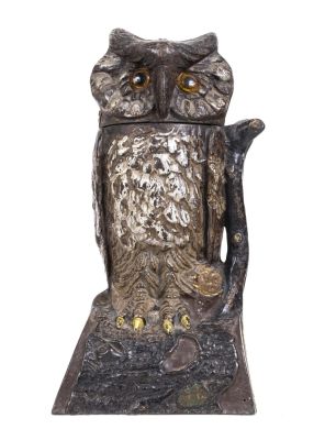 Owl Turns Head - Cast Iron Mechanical Bank. Made by the J. &amp; E. Stevens Company. Cromwell 