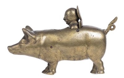 Bismark Type Pig - Brass Mechanical Bank. American - 1930 - 8" Long. Made of Brass. This bank is 