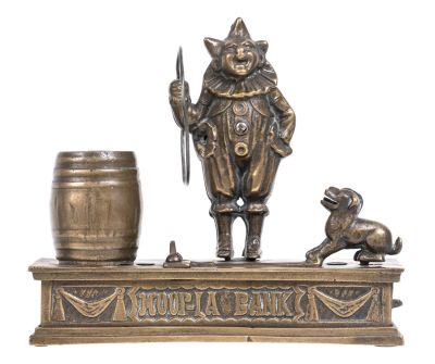 Hoopla - Brass Mechanical Bank. Made by John Harper &amp; Company. Willenhall, England - Circa 