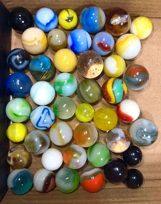 Assorted Machine-Made Marbles 43 in Total. 3/8"- 5/8" Wide Condition: Excellent