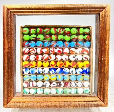 Assorted Machine-Made Marbles Boxed Marble Set 100 in Total. Professionally Framed (9" T x 9" W)