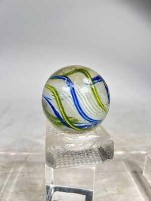 Latticino Core Swirl Hand Blown Marble Blue & Green Color. American 1910- 50 mm Wide Condition: