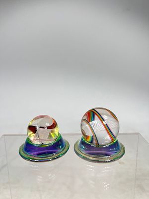 Two Latticino Core Swirl Marbles. American 1950- 23 mm/28 mm Wide Condition: Pristine