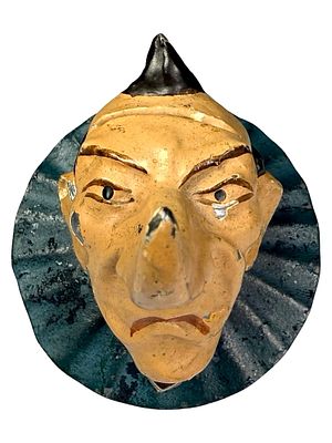 Man with Pointy Nose on a Ruffled Tin Collar Bank. Germany - Circa 1920's - 3 1/2" Tall. 