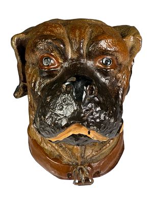Bull Dog Head Still Bank. Germany - Circa 1920's - 2 1/2" Tall. Condition: Pristine Plus 