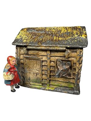 Little Red Riding Hood and the Wolf Still Bank. Germany - Circa 1920's - 2 3/4" Long. Condition: 