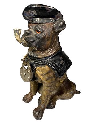 Sailor Dog with Pipe Desirable Spelter Bank. Germany - Circa 1910's - 4" Tall. Condition: 