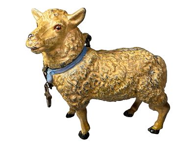 Scarce Sheep Spelter Bank. Germany - 1910's - 3 1/2" Long. Condition: Excellent Paint &amp; Patina.