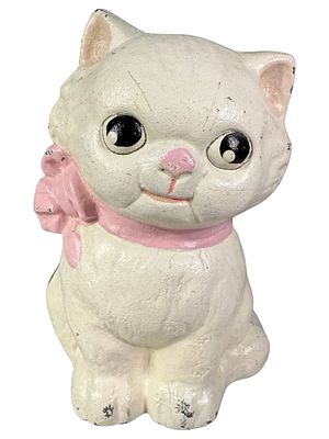 Kitty Bank with Pink Bow. Made by the Hubley Mfg. Company. Lancaster, Pa. - 1930's - 4 3/4" 