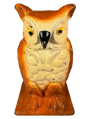 Orange and White Owl Bank. Made by the Vindex Company. Illinois - Mid 1930's - 4 1/4" Tall. 