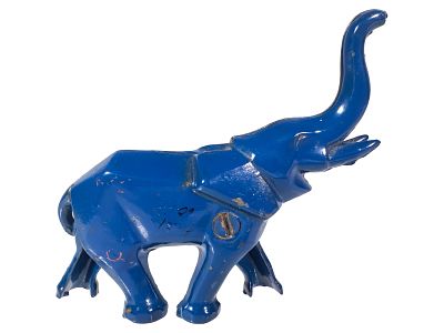 Royal Blue Art Deco Elephant. Unknown Manufacturer. USA - Ca. 1930 - 4 3/4" Long. Condition: 