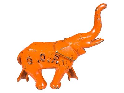 Orange Art Deco GOP Elephant. Unknown Manufacturer. USA - Ca. 1930 - 4 3/4" Long. Condition: 