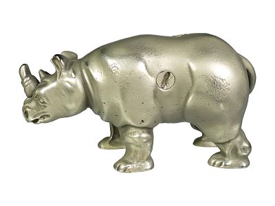 Rhinoceros Bank. Rare Nickel-Plated Finish. Made by Arcade Mfg. Company. Freeport, IL - Ca. 